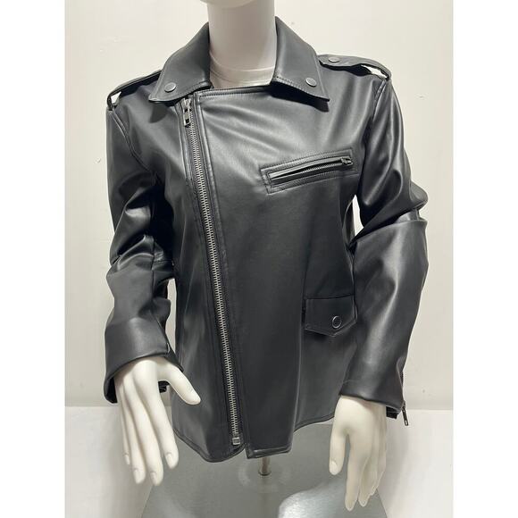 Bar III Faux Leather Moto Jacket Black Petite Small PS NWT - Picture 9 of 16